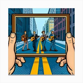 A Photograph With Three Pals Playing Harmony On The Road Similar To Pop Art Style 3 Canvas Print