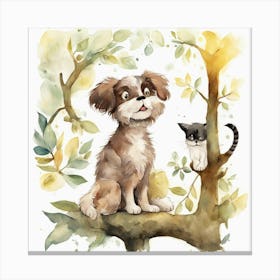 Cat And Dog In Tree Canvas Print