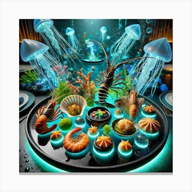 A Gourmet Dish Named Abyssal Seafood Feast, Serv Canvas Print