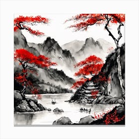 Chinese Landscape Mountains Ink Painting (89) Canvas Print