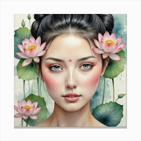 Chinese Girl With Lotus Canvas Print