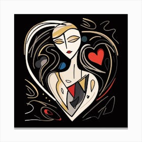 Abstract Heart Portrait Black Background Canvas Print