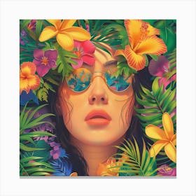 Tropical Girl In Sunglasses Canvas Print