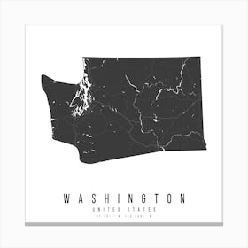 Washington Mono Black And White Modern Minimal Street Map Square Canvas Print