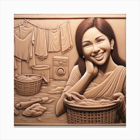 Portrait Of A Woman Washing Clothes Canvas Print