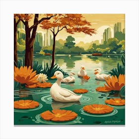 Ducks In The Pond 15 Canvas Print