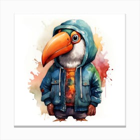 Watercolour Cartoon Toucan In A Hoodie 3 Canvas Print