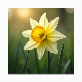 A Radiant Daffodil With Petals Of Sparkling Crystal In A Dreamlike Meadow 1 Canvas Print