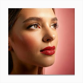 Firefly Brown Eyes, Red Lips, Rosé Background, Glass Lens, Full Profile, Elegant, Feminine, Delicate (2) Canvas Print