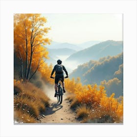 Mountain Bike On A Misty Hillside Trail With Autumn Colors Watercolor 1 Canvas Print