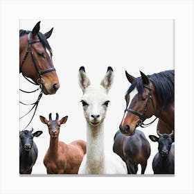 Llamas And Horses 1 Canvas Print