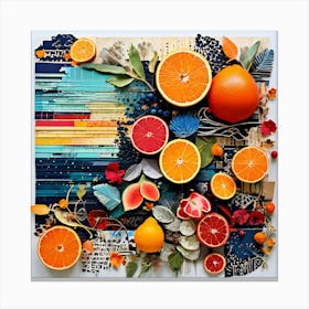 Oranges And Leaves, Produce An Eclectic Collage Combining Calligraphy Textured Paint Swatches And Cut Out Elements Canvas Print