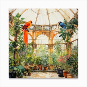 Parrots In An Orangery Canvas Print