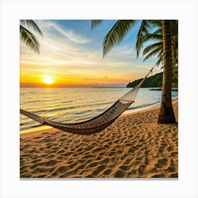 Hammock On The Beach At Sunset Canvas Print