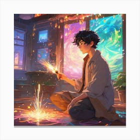 Boy With Sparklers Canvas Print