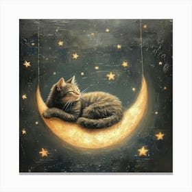 Cat On The Moon Art Canvas Print