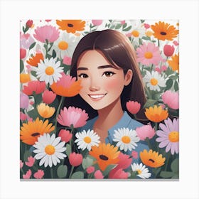 Asian Girl In Flowers Canvas Print