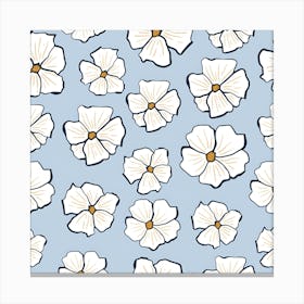 White Flowers On A Blue Background Canvas Print