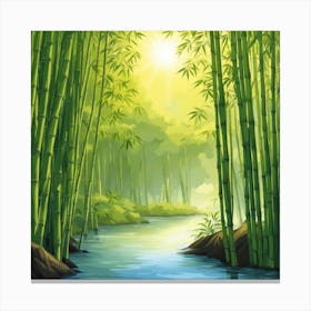 A Stream In A Bamboo Forest At Sun Rise Square Composition 256 Canvas Print