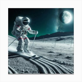 Astronaut Skiing On The Moon Canvas Print