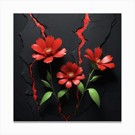 Red Flowers On A Cracked Wall 2 Canvas Print