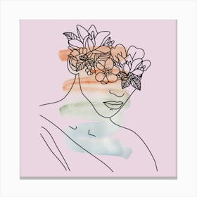 Woman With Flowers On Her Head line art Canvas Print