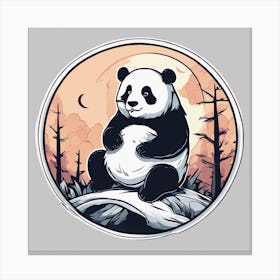 Sticker Art Design, Panda Howling To A Full Moon, Kawaii Illustration, White Background, Flat Colors Canvas Print