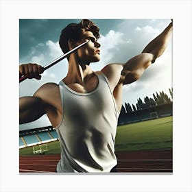 An Athlete Throwing A Javelin On A Sports Field 3 Canvas Print