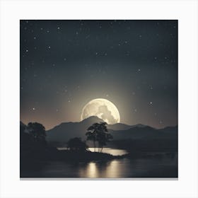 Full Moon Over Lake Canvas Print