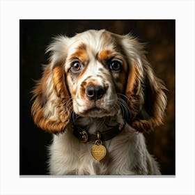 English Spaniel Puppy Sporting A Gleaming Gold Collar Ears Drooping Slightly Eyes Gleaming With Yo (13) Toile