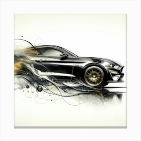 Side View Of A Black Mustang Car Acceleration Creative Color Drawing Canvas Print