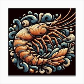 Artistic Shrimp Amidst Ocean Waves Canvas Print