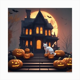 Halloween House With Pumpkins 10 Canvas Print
