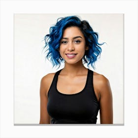 Firefly Cute, Russian, Girl, Smile, Blue Eyes, Photorealistic, Blue Hair, Curly Hair, Sportswear, 24 (11) Canvas Print