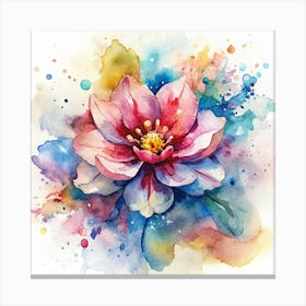 Watercolor Pink Flower With Colorful Splashes Canvas Print