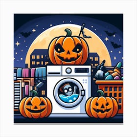 Halloween Pumpkins In The Washing Machine Canvas Print