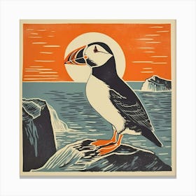 Retro Bird Lithograph Puffin 2 Canvas Print