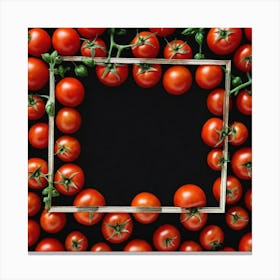 Frame Of Tomatoes On Black Background Canvas Print