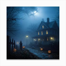 Haunting Halloween Greetings On A Misty Night (1) 2 Canvas Print