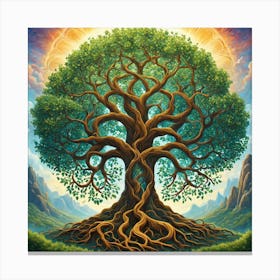 Tree Of Life, A Tree Of Life With Interconnected Roots And Branches Representing Unity And Growth 3 Canvas Print