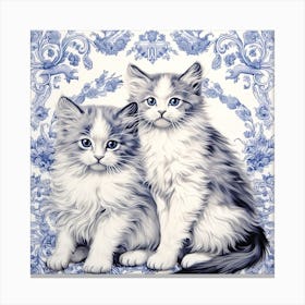 Kittens Cats Delft Tile Illustration 5 Canvas Print