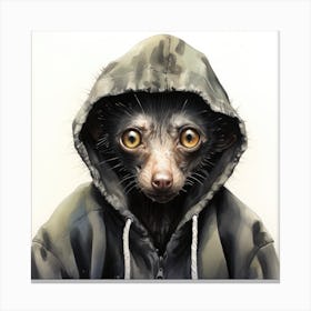 Watercolour Cartoon Aye Aye In A Hoodie 2 Canvas Print