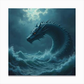 Giant Sea Serpent Emerging From The Depths Of A Stormy Ocean 1 Canvas Print