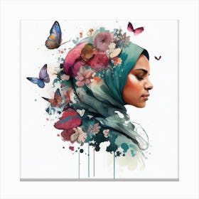 Watercolor Floral Muslim Woman #4 Canvas Print