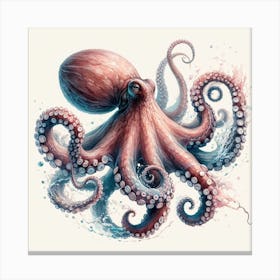 Sea Octopus In Motion, Sea Octopus Watercolour Art Print 4 Canvas Print