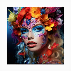 Beautiful Young Woman With Colorful Makeup Canvas Print