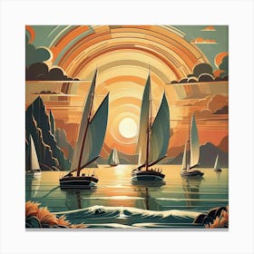 Sailboats At Sunset 10 Canvas Print