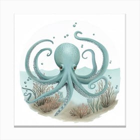 Storybook Style Octopus With Bubbles 3 Canvas Print