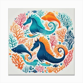Seahorses And Corals Canvas Print
