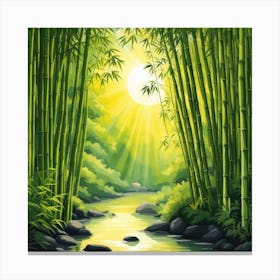 A Stream In A Bamboo Forest At Sun Rise Square Composition 93 Canvas Print